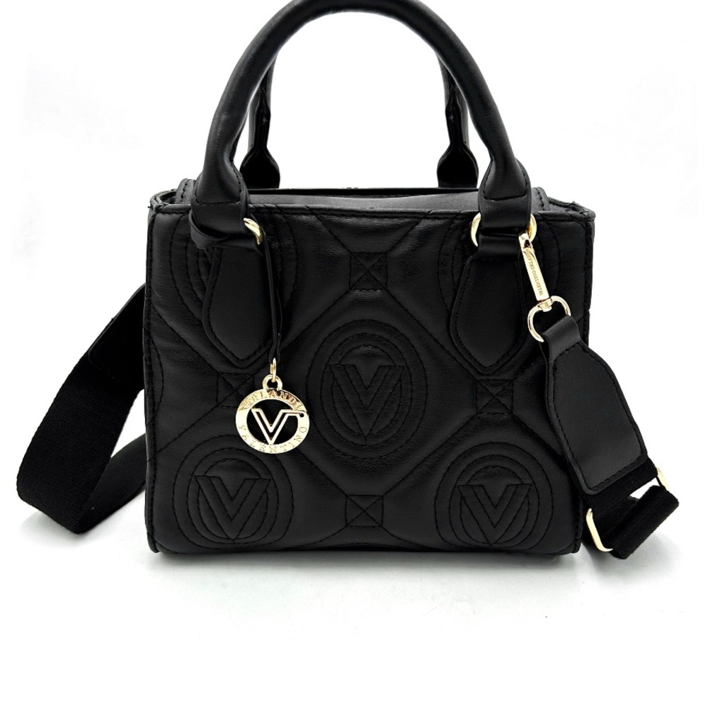 Valentino Orlando Black Quilted Tote with Fabric strap